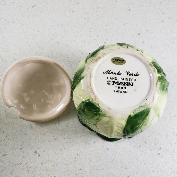 Vintage Hand Painted Cauliflower Creamer Sugar Dish Set  Monte Verde Man - Picture 2 of 12